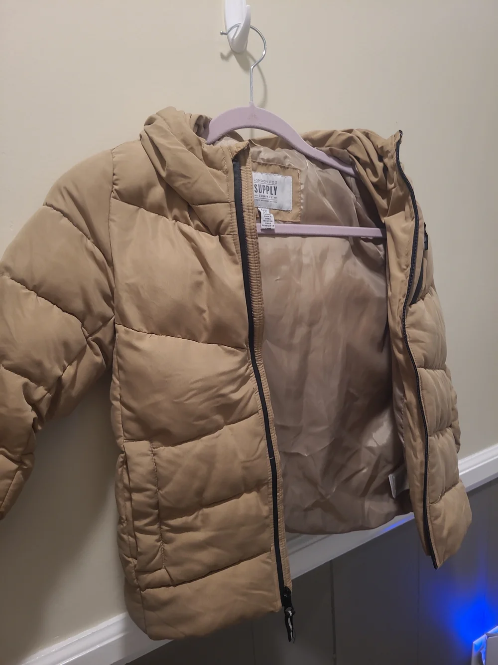 London Fog Kids L7 Hooded Puffer Jacket Tan Winter Coat